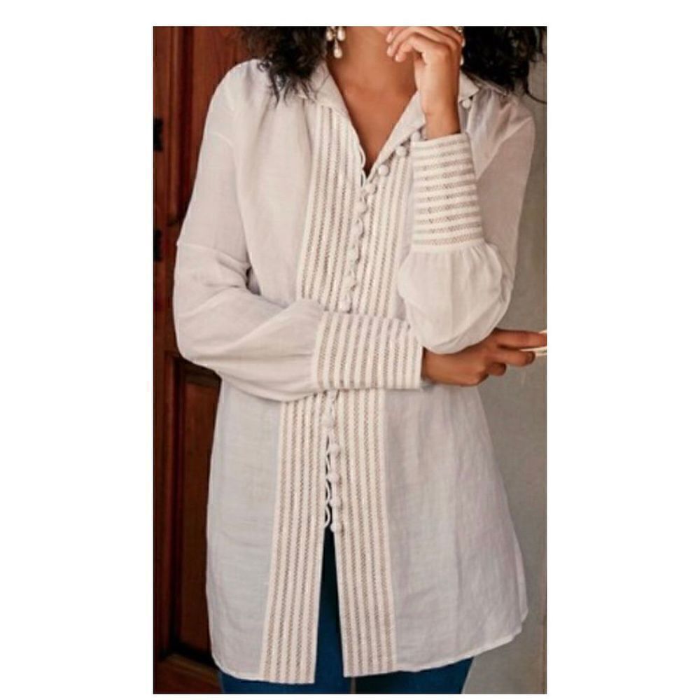 Soft Surroundings Ivory Lilith Cottagecore Boho Peasant Style Top‎